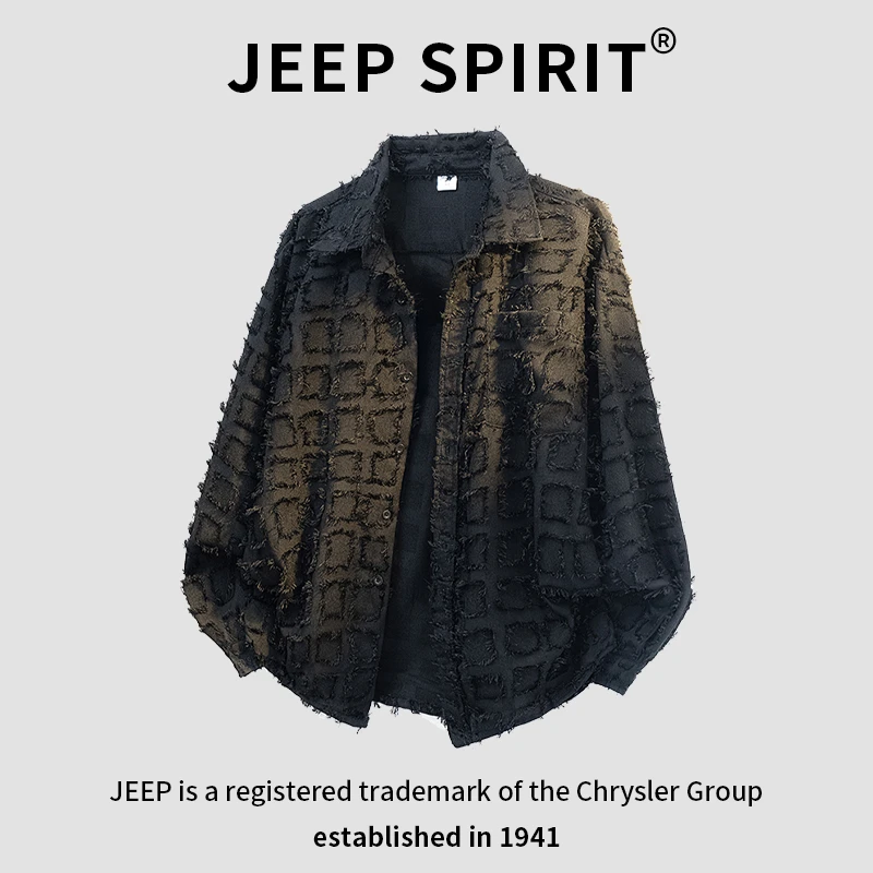JEEPSPIRIT吉普港味流苏格子男女长袖衬衫秋季新款休闲衬衣外套潮