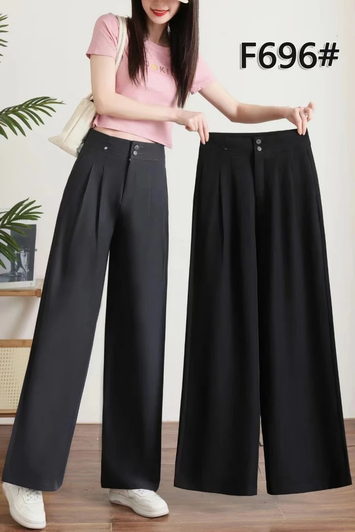 F696【裤长102】时尚阔腿裤女2025春夏新款气质显瘦休闲拖地裤