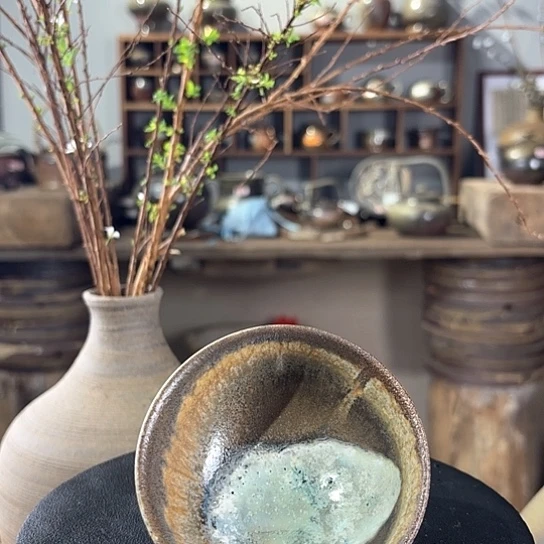 #1862柴烧裸烧窑变蚯蚓走泥纹茶杯