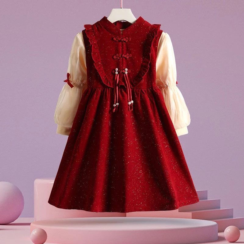 女孩红色本命年衣服秋冬新款拜年服连衣裙2025新款洋气儿童两件套