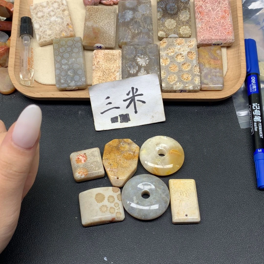 千***画硅化珊瑚（珊瑚玉）未镶嵌颈饰