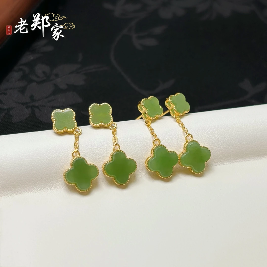 【老郑家】925银和田玉耳饰一对（多样性发一件）87