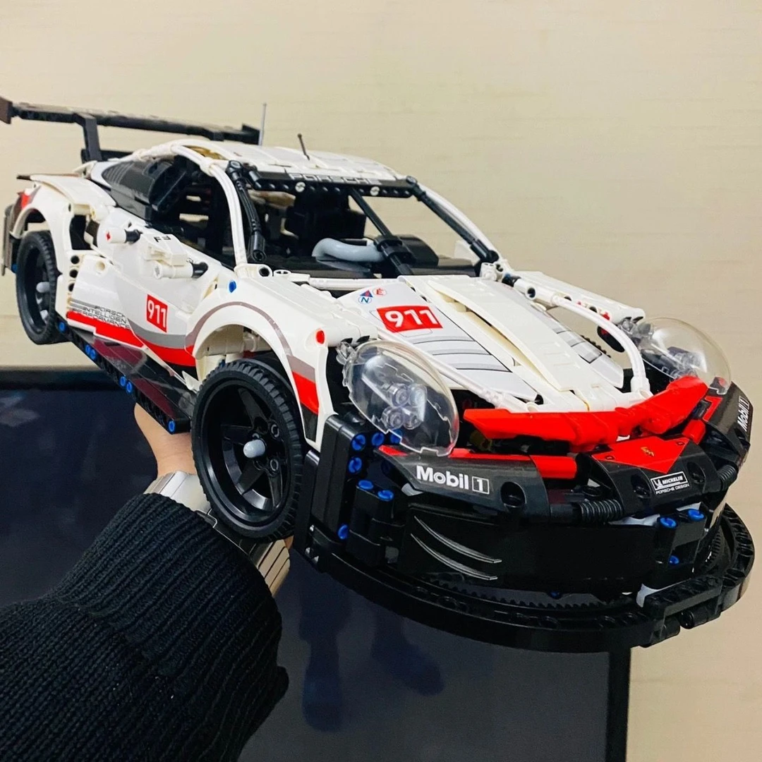 1:10保时捷911超大玩具积木跑车模型益智高难度拼装遥控赛车