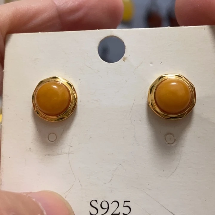 蜜蜡耳饰银S925镶嵌老蜜蜡10