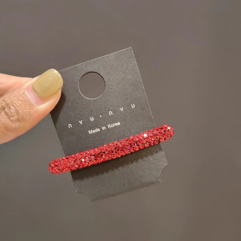 韩国施华钻弹簧夹网红款盘发夹2024新款侧边夹红色一字6公分发夹