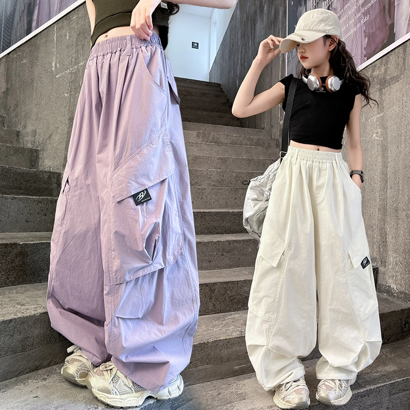 女童夏季薄款工装裤2025韩版洋气中大童阔腿裤辣妹背心哈伦裤套装