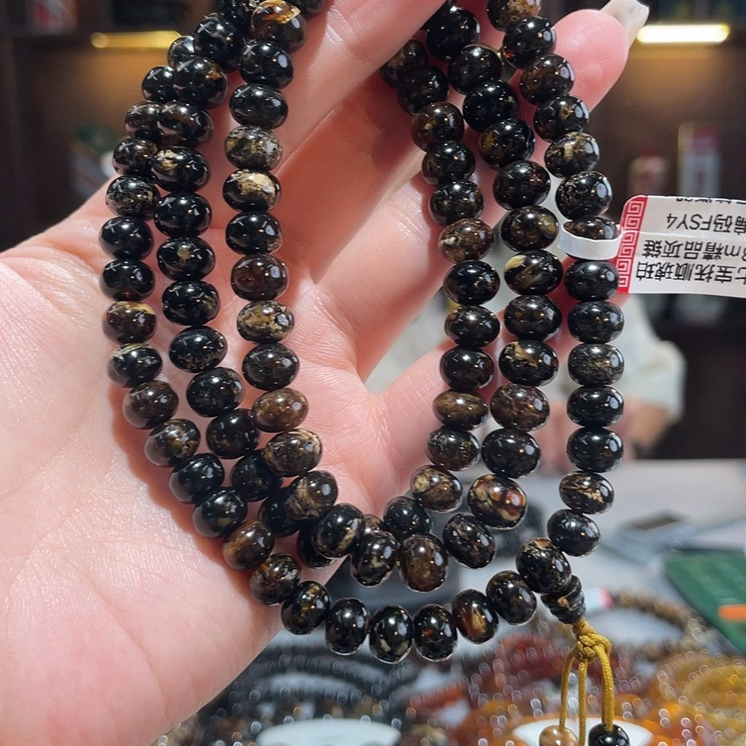 琥珀未镶嵌手链8m黑金
