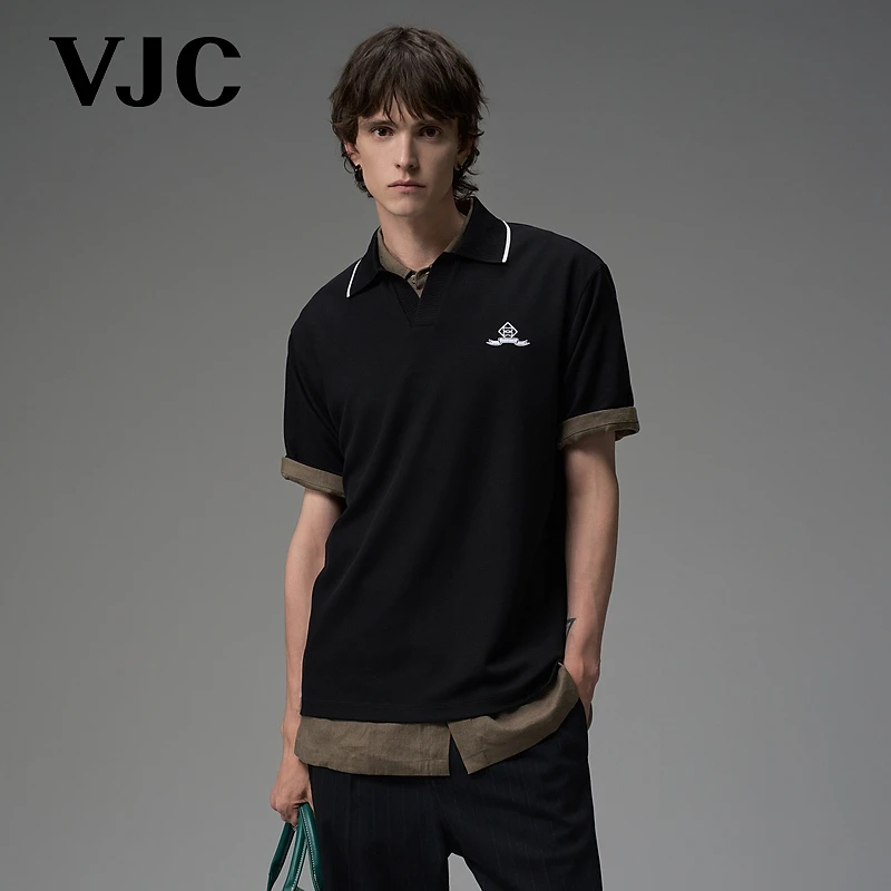 VJC/威杰思2025秋季新款男士时尚刺绣撞色POLO衫通勤潮DAECA1775