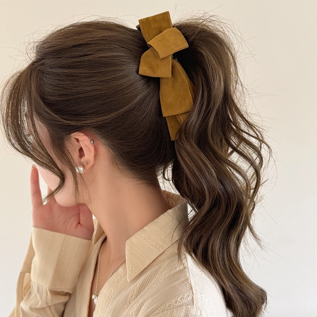 气质植绒蝴蝶结香蕉夹女后脑勺半扎发扭扭夹复古发夹头饰竖夹秋冬