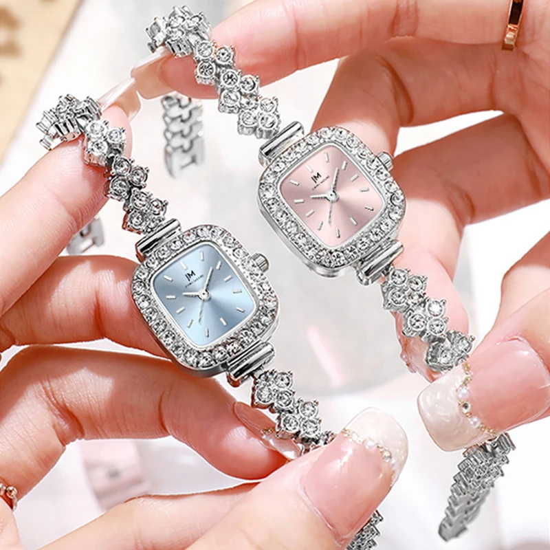 JM轻奢简约小方表女士腕表满钻设计时尚防水石英女士手表J1902