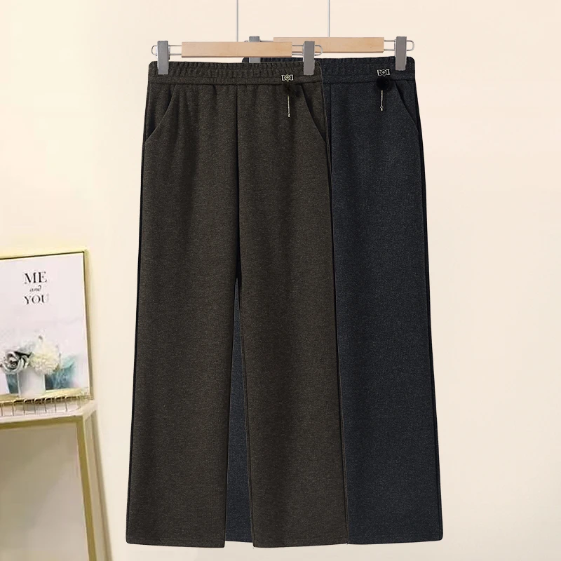 秋装女士长裤休闲风中老年女装50岁妈妈裤深当松紧腰宽松直筒裤女