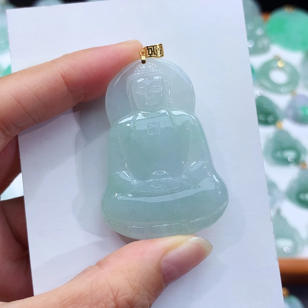 翡翠18K金镶嵌颈饰翡翠吊坠