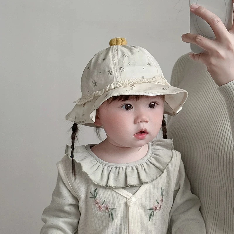 婴儿帽子春秋季薄款宝宝女洋气防晒盆帽婴幼儿遮阳帽公主风渔夫帽