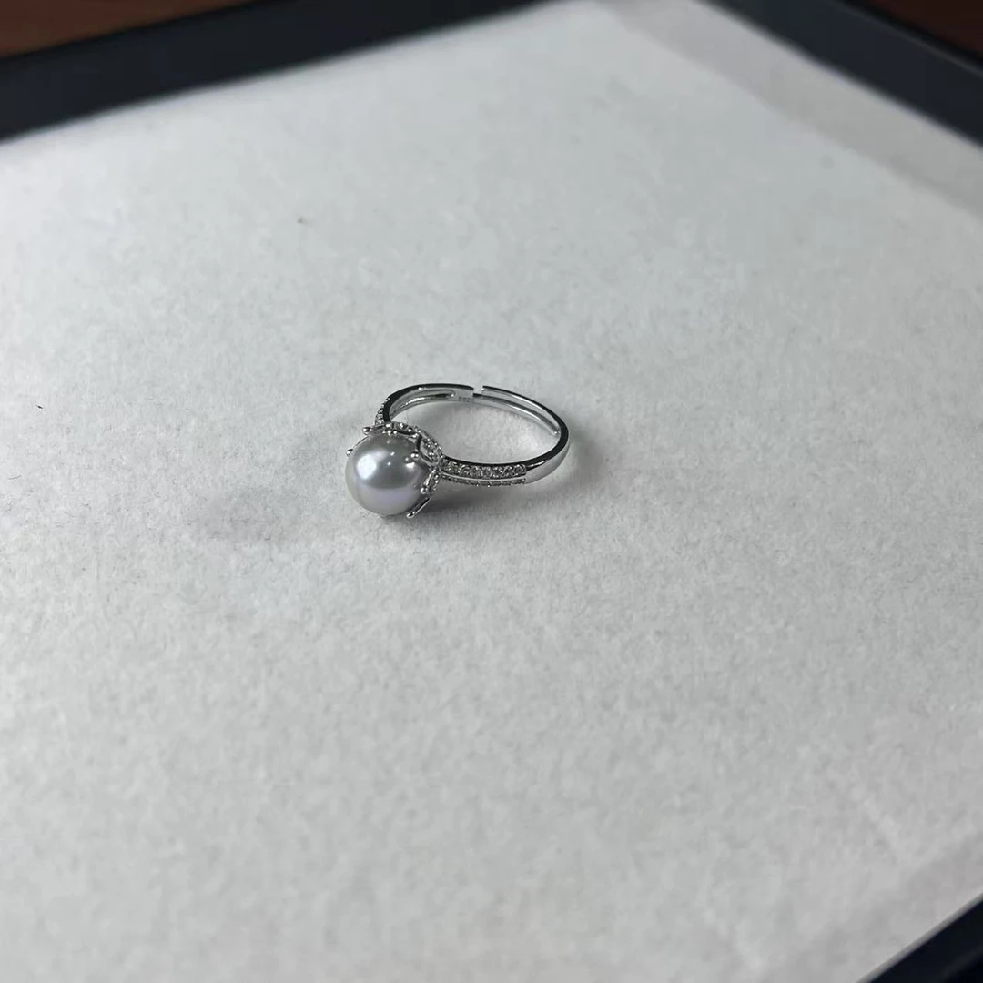 【睿泽鉴宝】S925银海水珍珠真多麻戒指多样性发一有瑕 8-9mm V0325