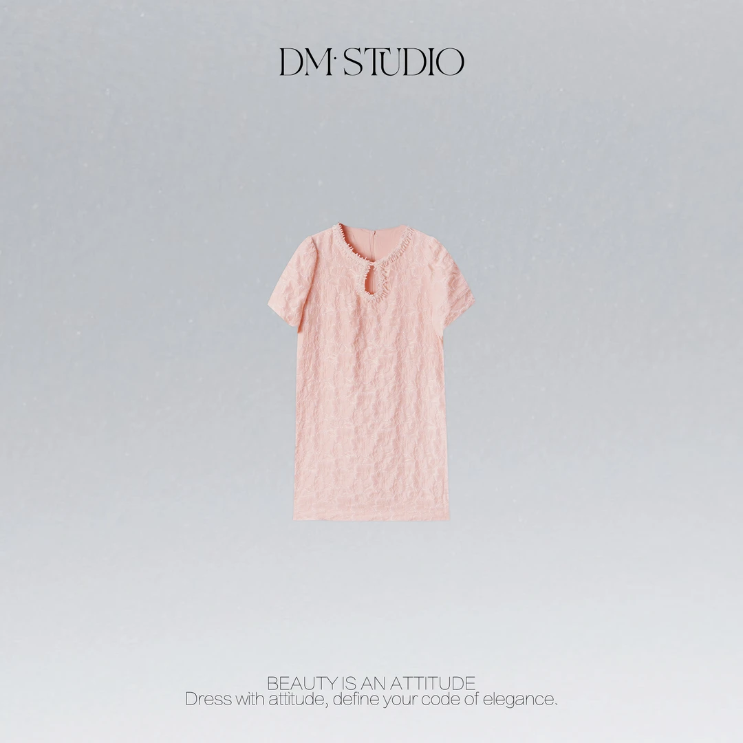 •STUDIO/小众设计款气质重工串珠领短袖连衣裙2505LYQ/X5655
