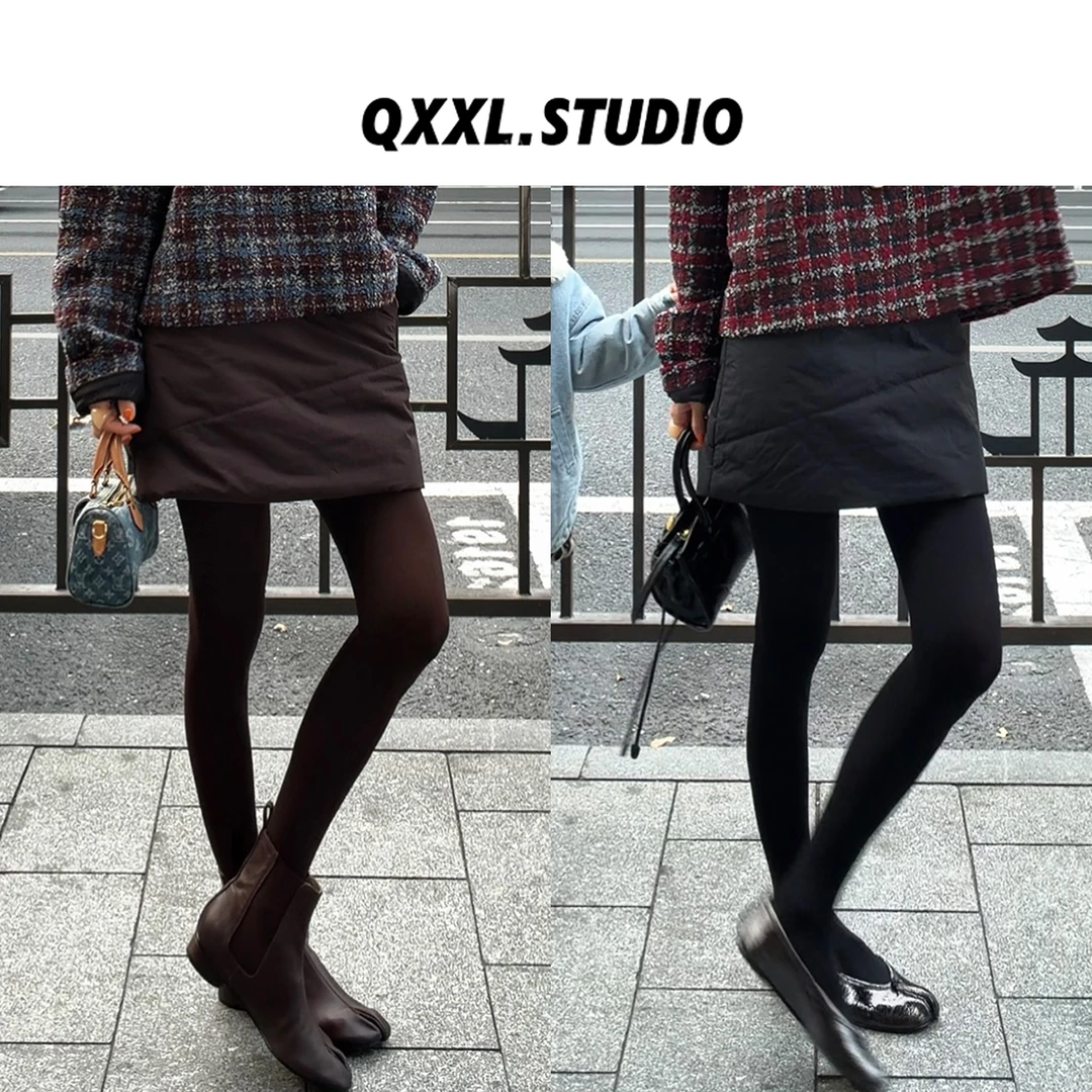 邱小小丽呀 冬季新款纯色加厚A字棉半裙女复古百搭显瘦保暖短裙