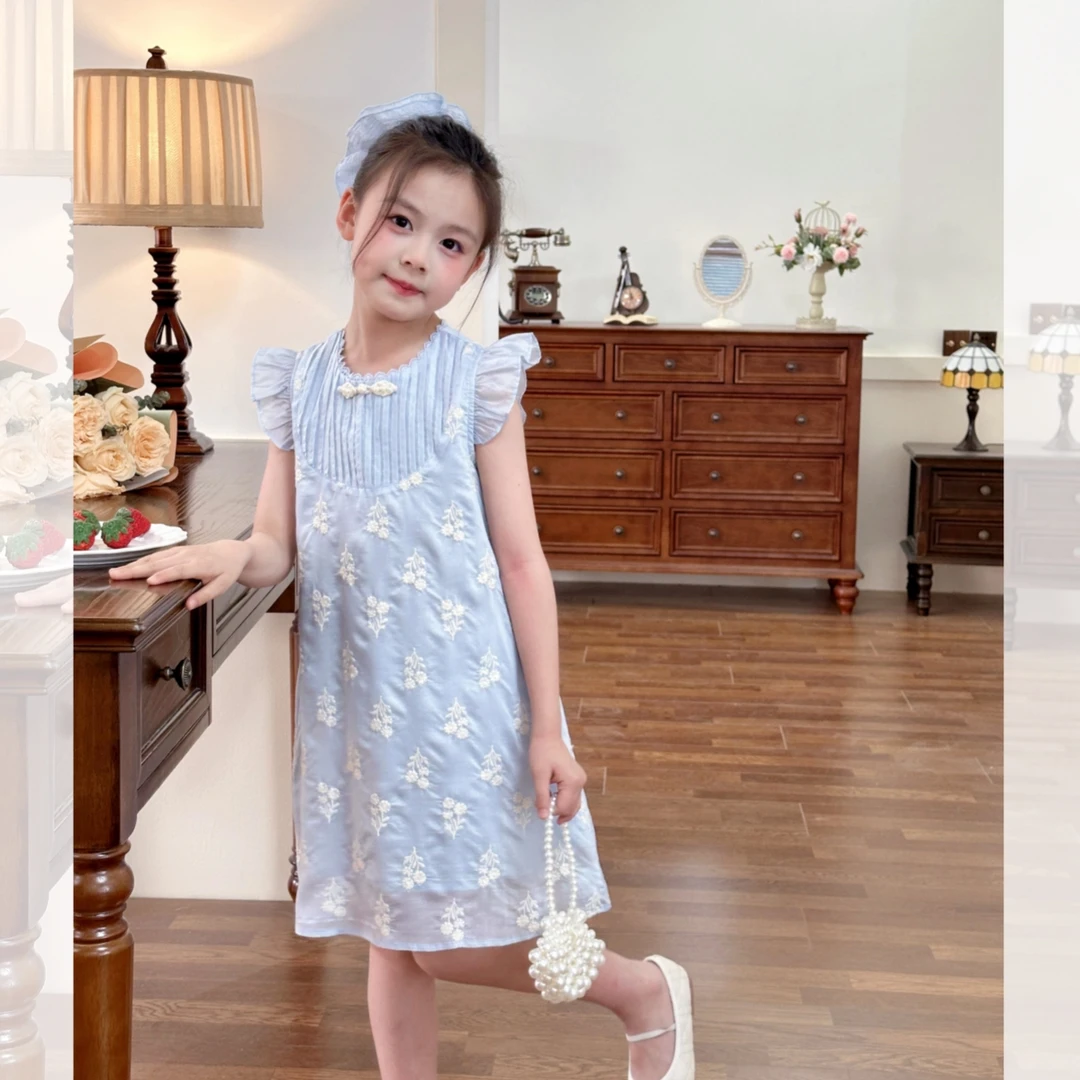 现货【语兰】双层连衣裙3239女童新款夏装女宝小碎花无袖新中式裙子