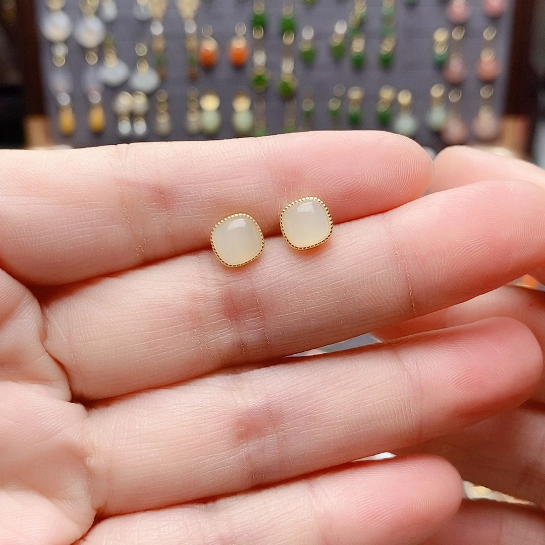 银S925镶嵌和田玉耳饰