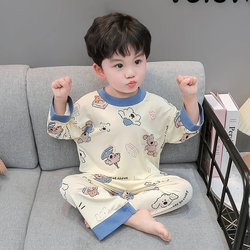 男童睡衣莫代尔春秋季薄款儿童宽松夏季空调服男孩宝宝家居服套装
