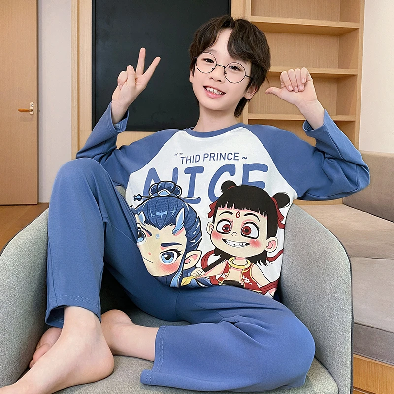 男童春秋季儿童纯棉长袖睡衣新款套装12岁大童男孩卡通洋气家居服