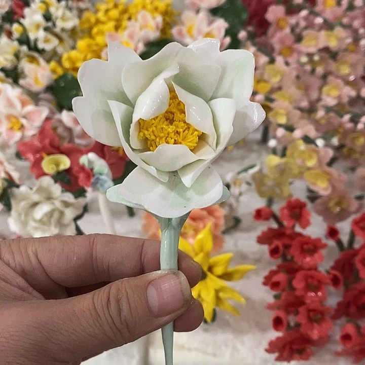 瓷片纯手工陶瓷花摆件1瑕