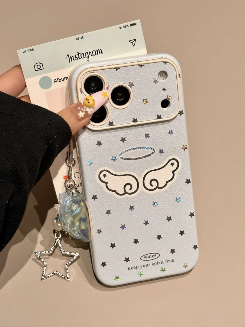 高级感皮纹天使翅膀星星手机壳适用iPhone17promax16防摔精孔