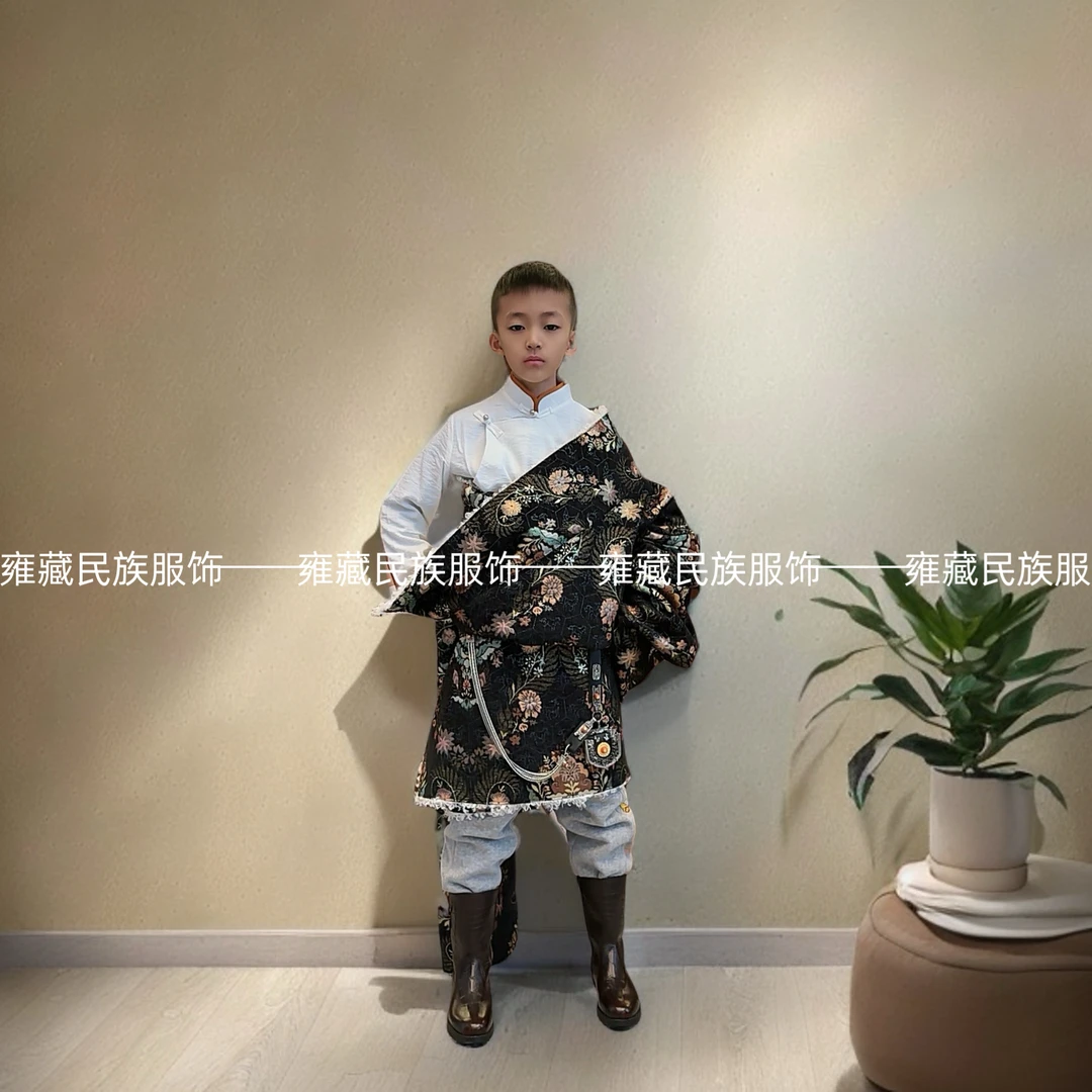 藏族西藏小孩冬季藏装儿童加绒保暖新款藏服长袍秋冬藏袍加厚男孩