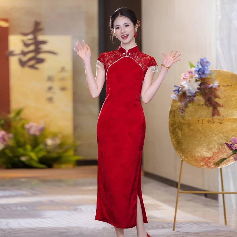 红色日常民国风旗袍2025春夏新款新娘结婚礼服敬酒服订婚连衣裙女