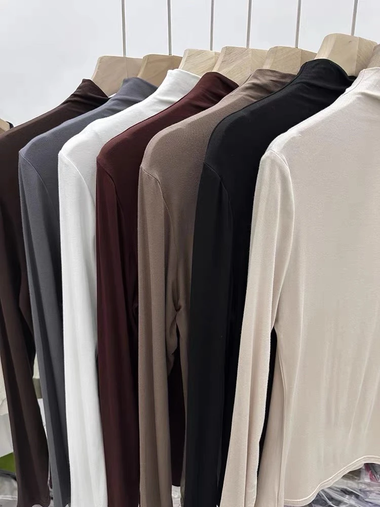 2025年春秋莫代尔打底衫秋衣柔软细腻百搭时尚纯色堆堆领