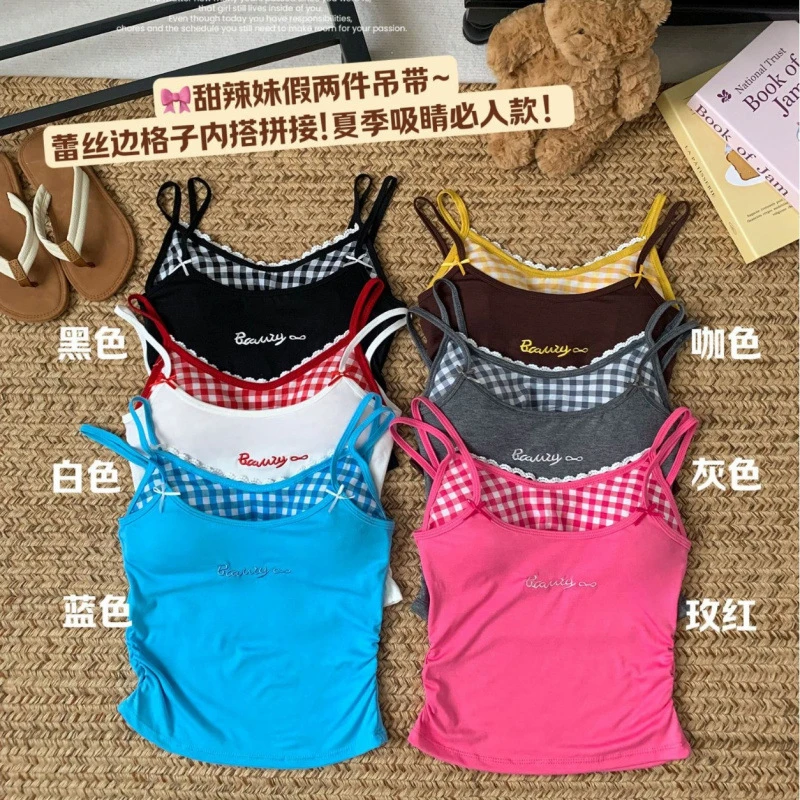假两件辣妹外穿吊带背心女带胸垫修身显瘦外穿内搭美背女人棉