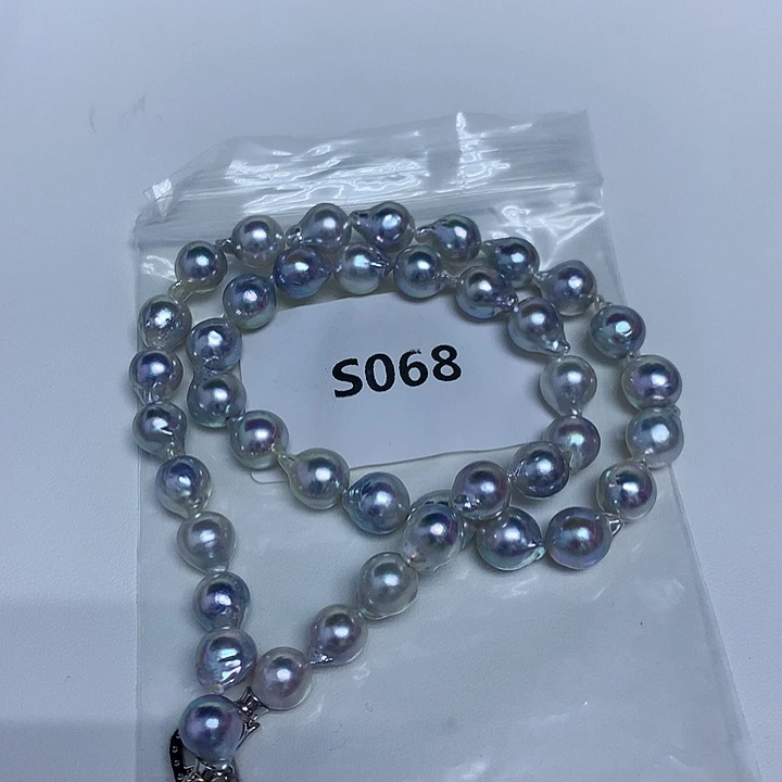 银S925镶嵌项链海水珍珠8-9