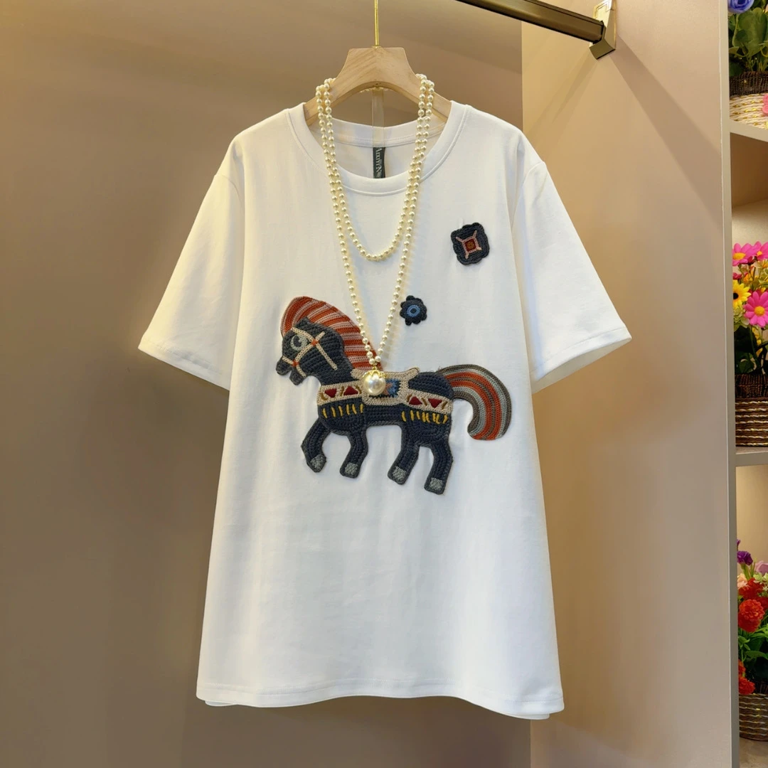 韩系卡通拼接撞色时尚童趣风设计感T恤衣长72左右