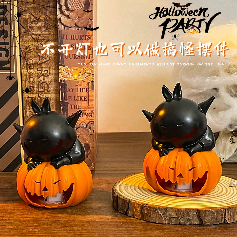 万圣节南瓜灯儿童发光电子蜡烛灯派对用品摆件小夜灯黑猫趴南瓜灯