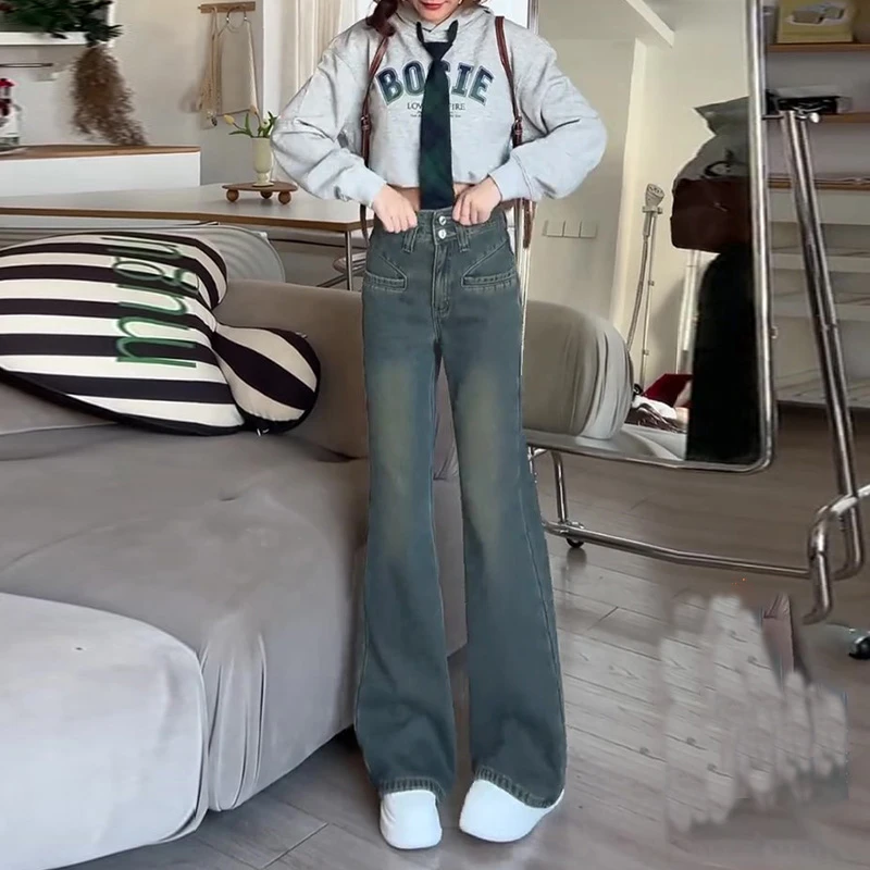 复古微喇牛仔裤女2025春秋新款高腰宽松时尚显瘦阔腿裤子韩版百搭