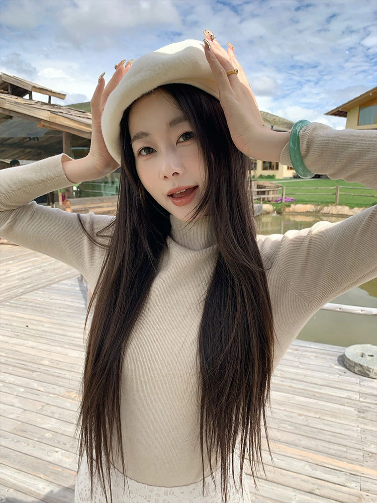 EIA一尧【实穿内搭】简约纯色半高领针织衫修身显瘦套头百搭打底衣