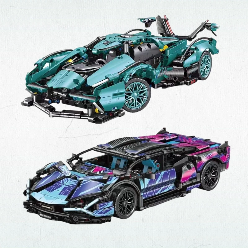 【买一发二】蒂芙尼蓝v12黑武士跑车积木模型兰博基尼汽车机械拼装