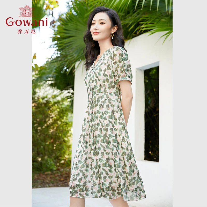 乔万尼夏季新款碎花真丝连衣裙女重磅桑蚕丝EF2E356403