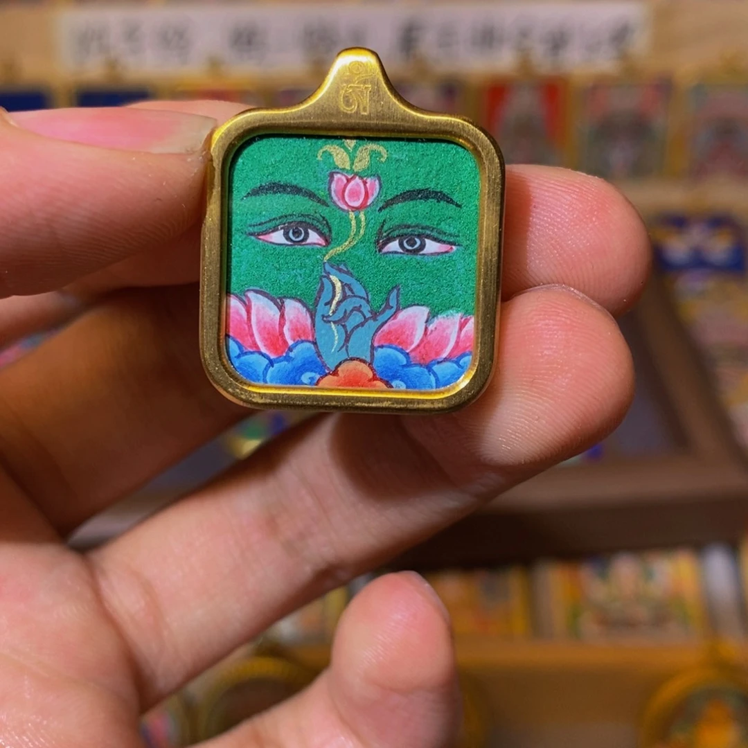 吊坠陈*软绿度母眼睛纯手绘唐卡