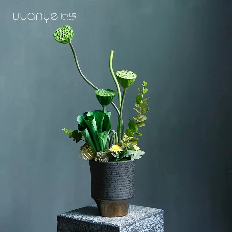 仿真荷花莲蓬禅意佛供假花客厅装饰摆放花卉酒店会所装修艺术摆件