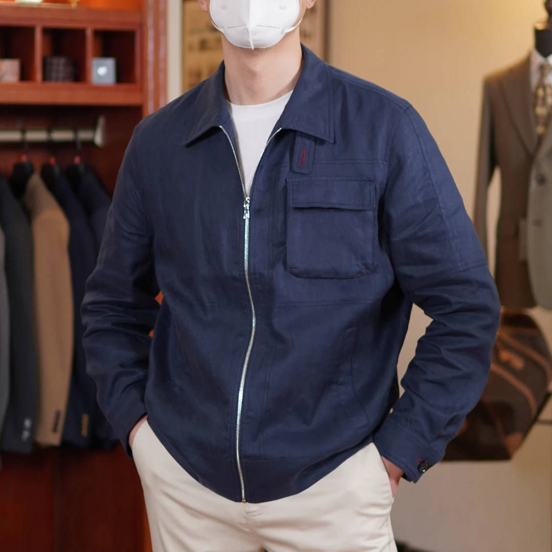 MNW秋季新款LP经典老钱风全麻料夹克外套 干爽透气 天然雨露亚麻