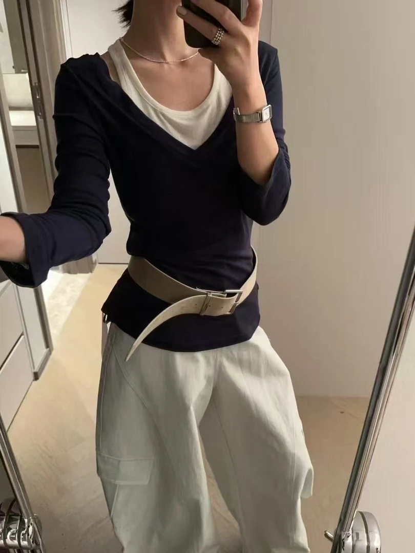 轻奢高端货纯欲露肩设计感温柔掐腰上衣