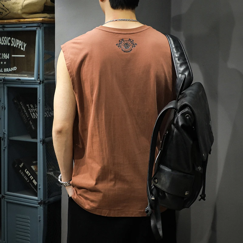 U&PURA夏季新款纯棉t恤背心男士宽松无袖运动大码上衣潮流时尚