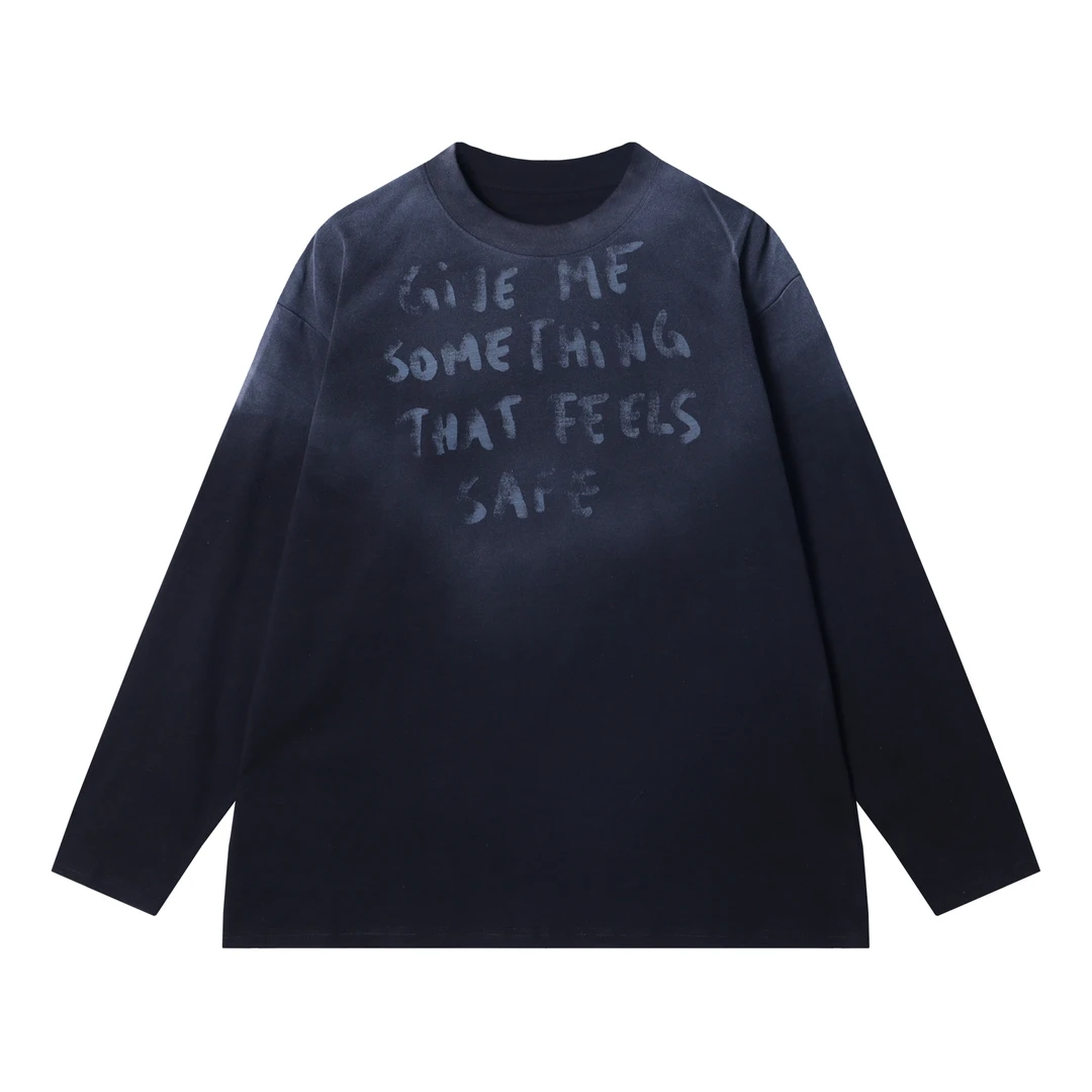 夏季高级感新款韩版渐变字母字母长袖T恤痞帅高街重磅百搭上衣