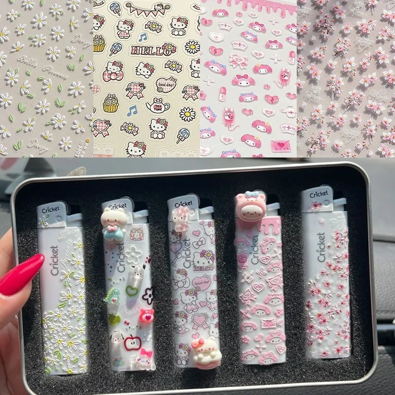 春日雏菊草蜢爆款DIY打火机贴纸清新苹果三丽鸥浮雕立体diy背胶贴