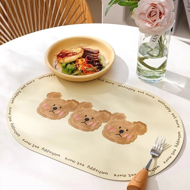 可爱卡通小熊餐垫隔热垫耐高温桌垫高级感轻奢西餐垫防水面垫子