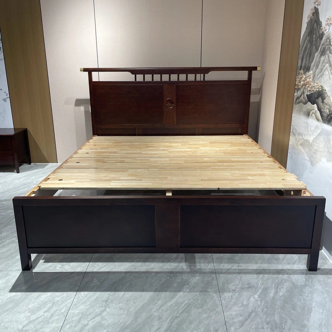 A130#新中式官帽实木床禅意1.8米双人床中高端乌金木主卧大床