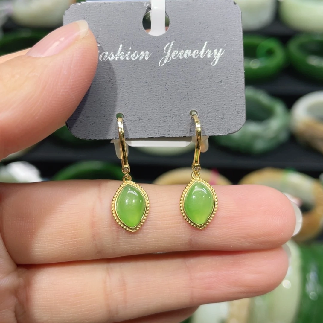 银S925镶嵌和田玉耳饰