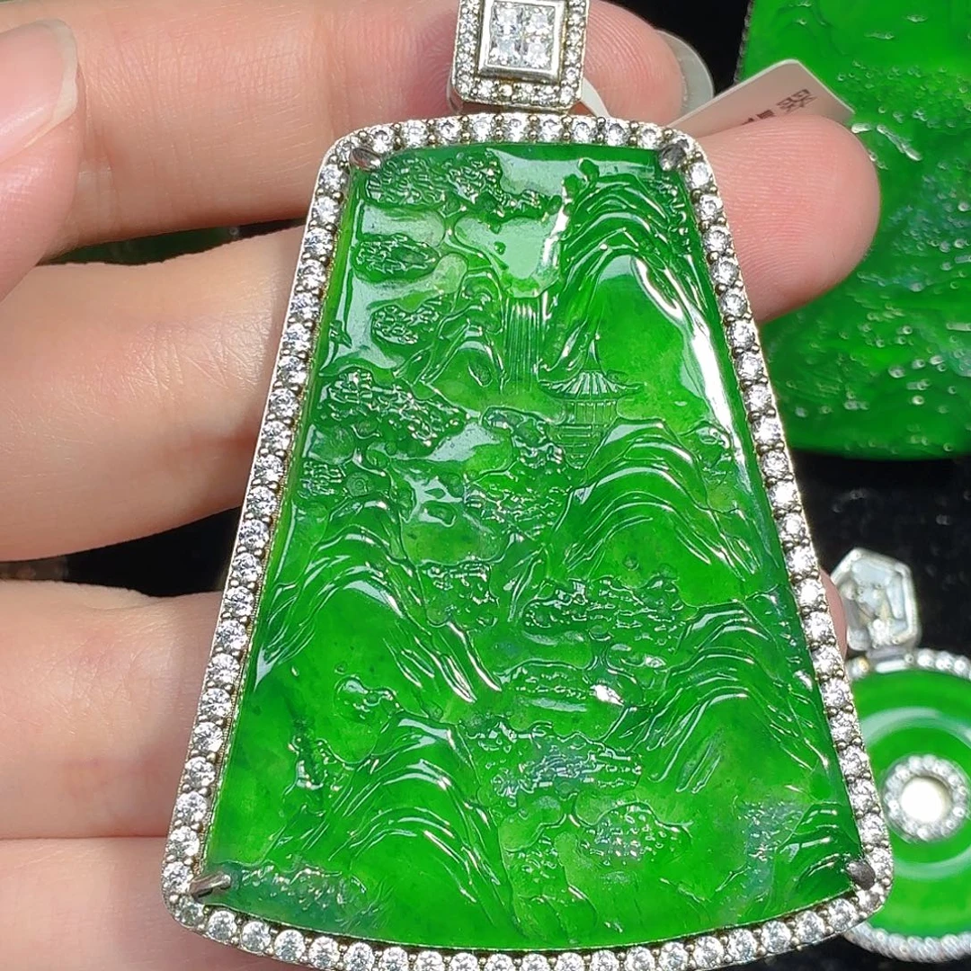 翡翠银S925镶嵌颈饰天然A货翡翠