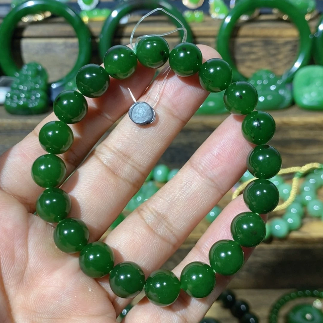 【闪购商品】和田玉未镶嵌吊坠(不含链)俄七红皮菠菜绿手串 10