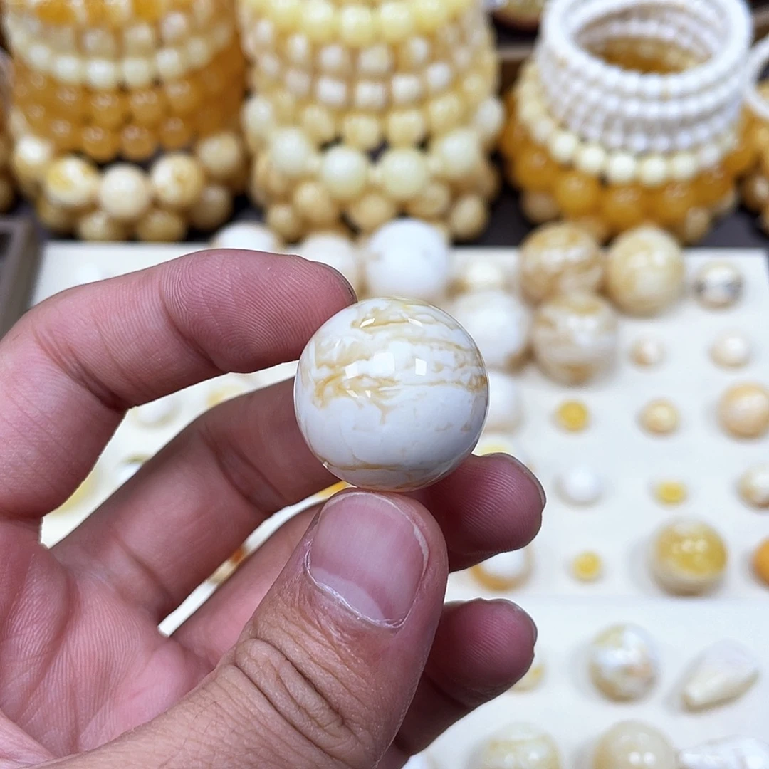 未镶嵌蜜蜡珠宝奇石22.8mm石膏瓷金丝花蜡｜圆珠·段掌柜